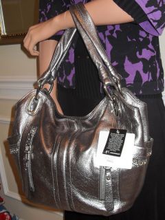 New B Makowsky Alice Shopper Genuine Leather Shoulder Bag Pewter $ 