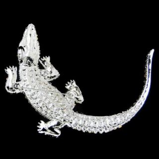 Huge 4 4 Alligator Pin Brooch Swarovski Crystal Clear Crocodile 