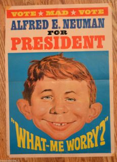 1960s Alfred E Neuman FOR PRESIDENT Poster 14x20 WHAT ME WORRY? Color 