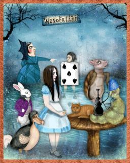13 White Rabbit,Alice in Wonderland,Folk Art,Whimsical, Primitive 