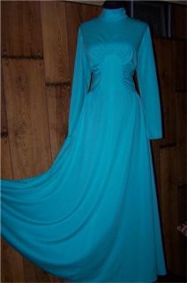 Vintage 70s Alison Ayres Original Turquoise long dress sunburst 