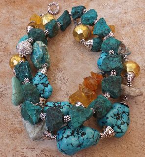 Top Grade Baltic Amber Yellow Golden Fossil Turquoise Magnesite Triple 