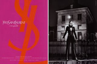 1997 YSL Helmut Newton Amber Valletta Yves Saint Laurent Magazine Ad 