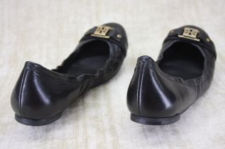 Tory Burch Ambrose Black Leather Ballet Flats Size 10 Belted Reva Gold 