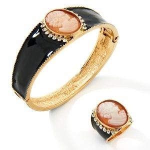 Amedeo NYC Florence 20mm Cameo Enamel Bracelet and Ring Set Size 10 
