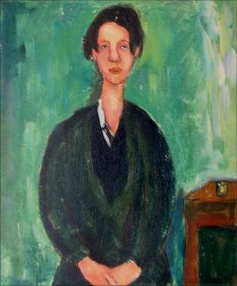 Framed Amedeo Modigliani Portrait of Soutine Repro, Hand Painted Oil 