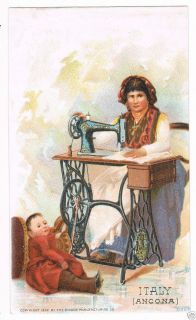 Singer Manufacturing Co Italy Ancona Woman Sewing Baby Trade Card 1892 