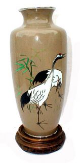 Exquisite Vintage Ando Japanese Cloisonne Crane Motif Vase