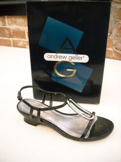 Andrew Geller Flame Black Snake Silver O Ring Sandals
