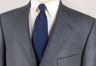 44 R Harold Powell Gray Blue Gold Houndstooth Sport Coat Jacket Suit 