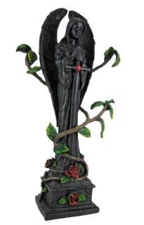 mourning angel creeping roses statue figure