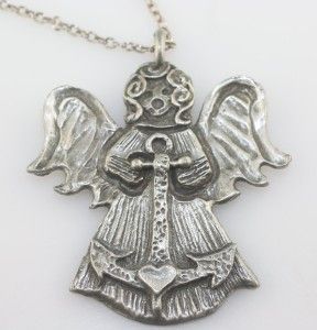 Marcie Pewter Angel Faith Anchor Heart Pendant Necklace Chain Large 