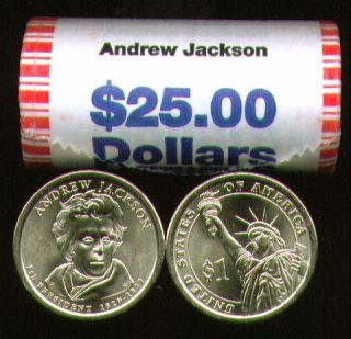 Head Tail 2008 D MINT ANDREW JACKSON GOLD 25 DOLLAR ROLL CHEAP