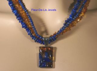   Mine Finds Lapis Baltic Amber Necklace Pendant Sterling Silver