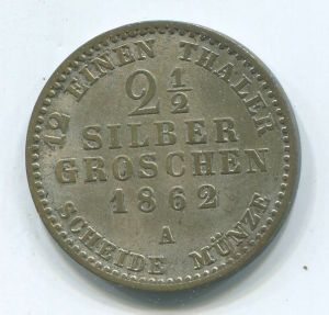 1862 A Silver 2 1 2 Groschen Anhalt Bernburg German States  