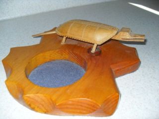 Vtg Wood Animal Bobblehead Crocodile See Detail Ashtray