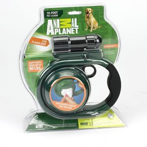 Animal Planet 16 Foot Pet Leash w LED Flashlight Waste Bag Holder