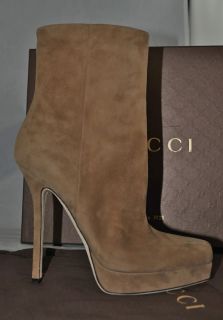 Gucci Tile High Heel Platform Ankle Suede Camel Sophia Boots Bootie 
