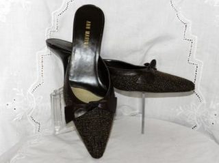 Ann Marino Brown Tweed and Leather Mules Pumps Sz 7 5 M