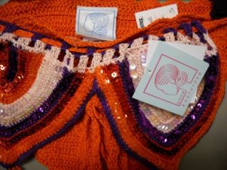Anna Kosturova Orange Crochet Sequin Bikini Set S