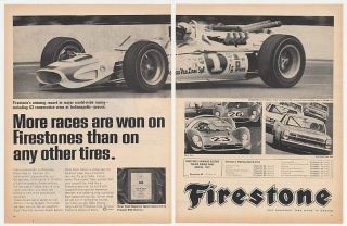 1967 Mario Andretti Indy 500 Car Firestone Tires 2 Page Ad
