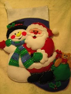 1998 Bucilla Felt Applique Christmas Stocking Santa & Frosty COMPLETED 