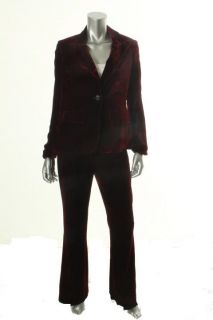 Anne Klein New Golden Sapphire Red Velour Long Sleeve 2pc Pant Suit 8 