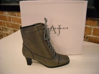 AJ Valenci PEWTER LEATHER Lace Up ANKLE BOOTS NEW