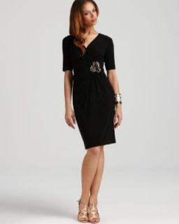 Anne Klein New Black Rosette V Neck Ruched Casual Dress 6 BHFO