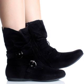   Flat Ankle Boots Winter Buckle Faux Suede Casual Womens Shoes Size 7.5