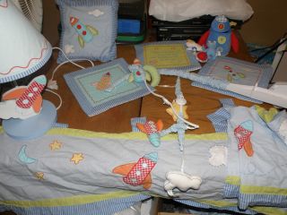 Baby Boy Nursery decor set whimsical rocketships moons stars