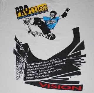 Vtg Vision Skateboard Mark Gator Anthony Shirt 1989 L