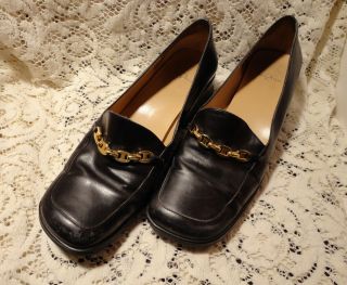 Womens Anne Klein 2 Soft Black Leather 1 1 2 Heel Loafers Dress Shoes 