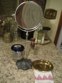 Antique Vintage Silver Shaving Mirror Brush Brass Soap Dish