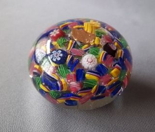 ANTIQUE Hand Made SCRAMBLE Art Glass PAPERWEIGHT with MILLEFIORI