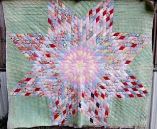 ANTIQUE QUILT STAR PATCH FEED SACK COTTON PATCHWORK HAND VINTAGE 