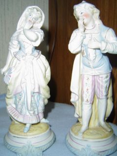 Antique French Hand Painted Bisque Porcelain Figurines