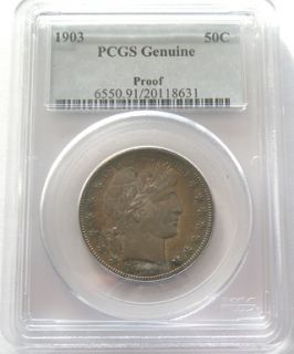 United States 1903 RARE Barber Half Dollar Coin Toned Proof PCGS 