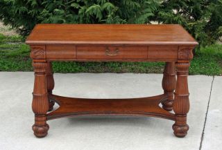 OUSTANDING Antique Tiger Oak Library Table w Drawer circa 1900