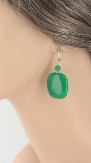   antique vintage sterling jadeite malachite big square drop earrings