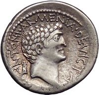 Marcus Antonius & Cleopatra.Silver Denarius,32 BC. M. Antony 