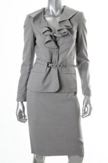 Anne Klein New Mykonos Gray 2pc Ruffled Two Button Jacket Pencil Skirt 