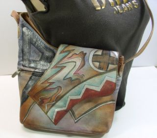 Anuschka Hand Painted Leather Abstract Flap Cross Body Shoulder Hand 