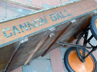Antique Cannon Ball Coaster Childrens Wagon Wood 1920s Steel Disc 