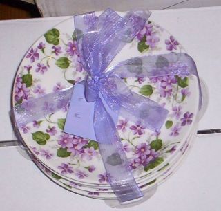 Gracie China Appetizer Party Plates S 10 Flowers Purple Violets