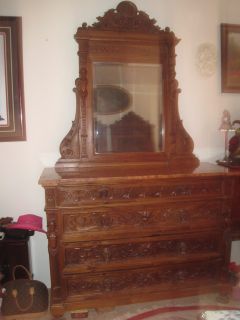 Antique Victorian Bedroom Dresser Carved Ladies Carved men Lion pulls 