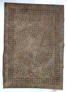1800s Antique Early Tin Hand Punched Star Pie Safe Panel Primitive 