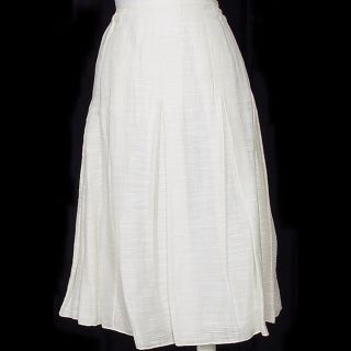 Ellen Tracy Ivory Cotton Linen Silk Box Pleat Skirt 14