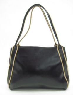 Arcadia Black Leather Tan Trim Bowling Shoulder Handbag