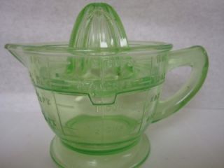 Antique Green Depression Glass Jiucer Reamer With Measuring Cup